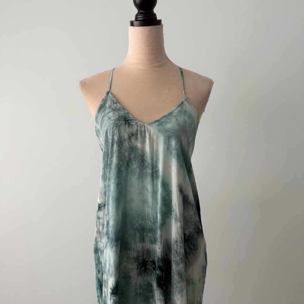 💙🌊 Love Stitch Tie Dye Open Back Maxi Dress M Draped Coastal Boho - Picture 3 of 13